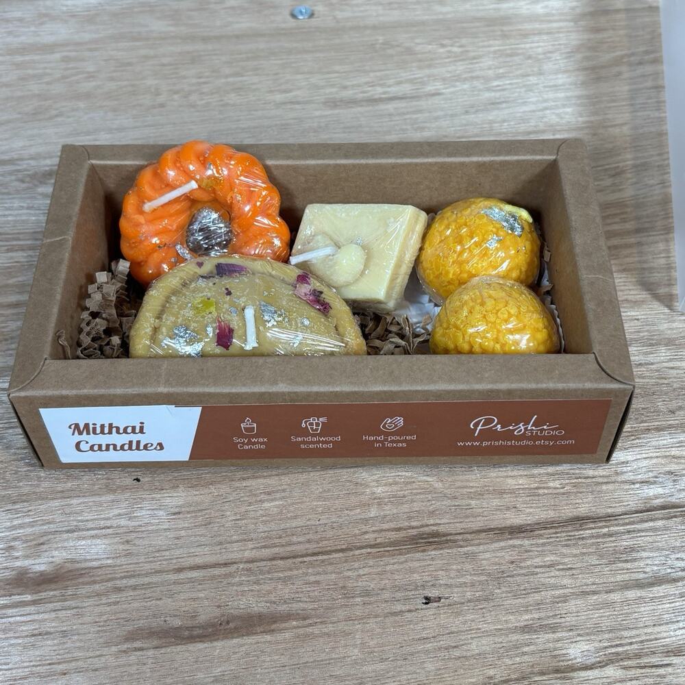 Set Of 5 Mithai Candles from Prish Studio- Hand Poured, Soy Wax Sandalwood Scent